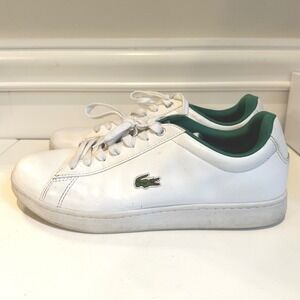 Lacoste Carnaby Evo White Leather Sneakers Green Trim Logo Men's‎ Size 9